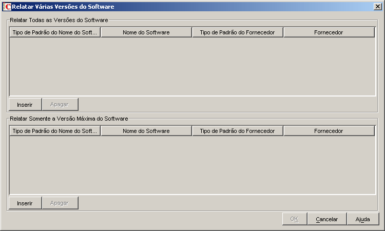 Caixa de dilogo Relatar Vrias Verses do Software