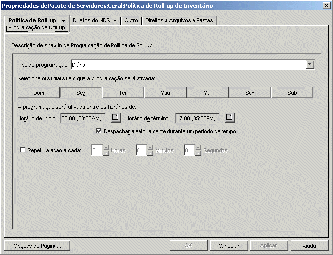 A pgina Programao de Roll-Up.