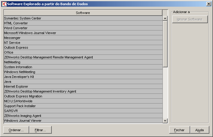Caixa de dilogo Software Explorado a partir do Bando de Dados