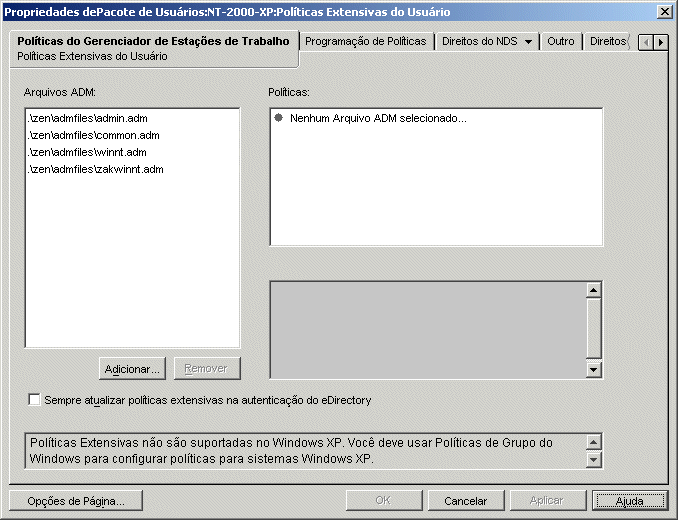 A pgina Polticas Extensivas do Usurio.