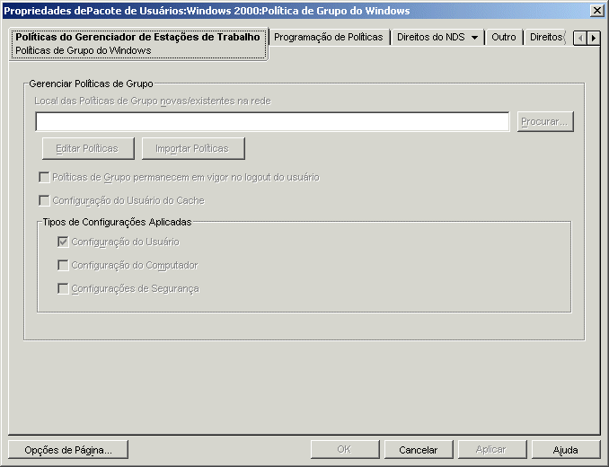 A pgina Polticas de Grupo do Windows.