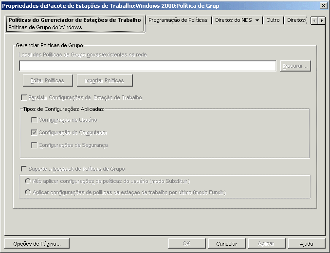 A pgina Polticas de Grupo do Windows.