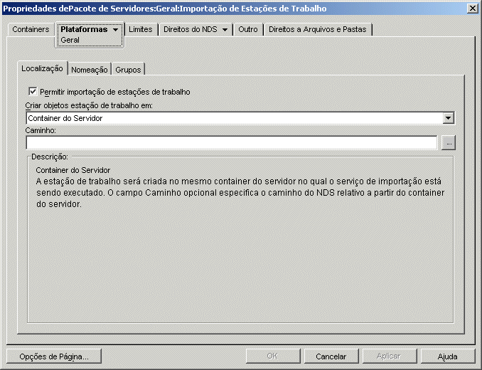 A pgina Localizao da poltica de Importao de Estao de Trabalho.