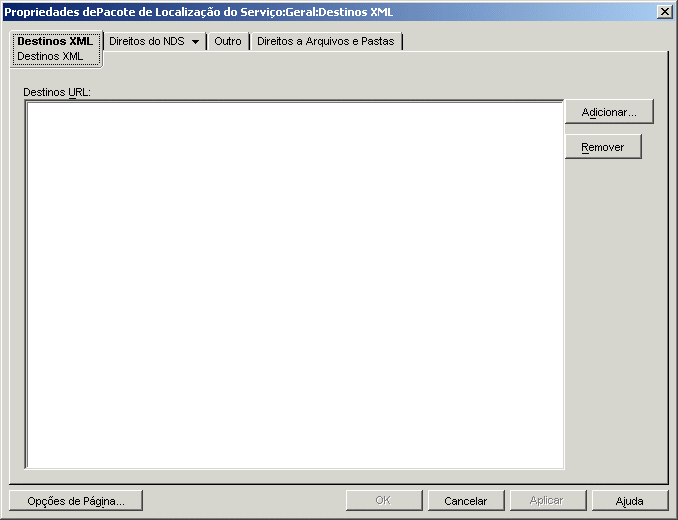 A pgina Destinos XML.