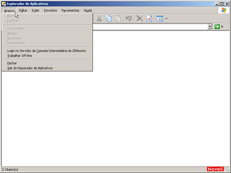 Janela Explorador de Aplicativos mostrando a opo Trabalhar Online disponvel no menu Arquivo