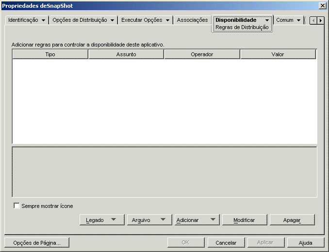 Objeto Aplicativo > guia Disponibilidade > pgina Regras de Distribuio