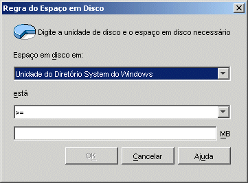 Caixa de dilogo Regra do Espao em Disco