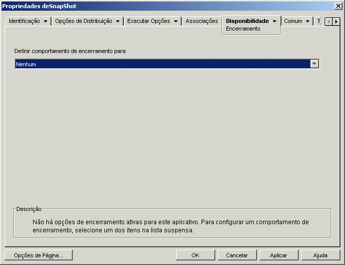 Objeto Aplicativo > guia Disponibilidade > pgina Encerramento