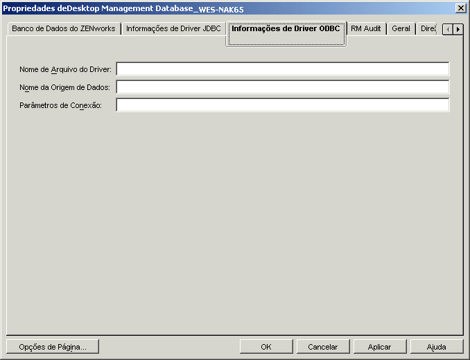 Pgina Informaes de Driver ODBC