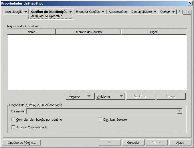 Objeto Aplicativo > guia Opes de Distribuio > pgina Arquivos do Aplicativo