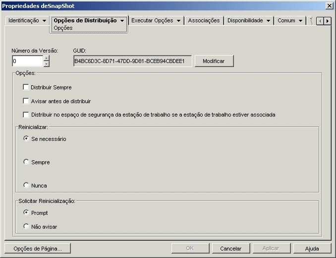 Objeto Aplicativo > guia Opes de Distribuio > pgina Opes