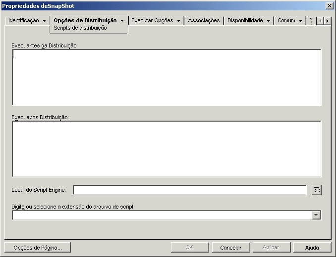 Objeto Aplicativo > guia Opes de Distribuio > pgina Scripts de Distribuio