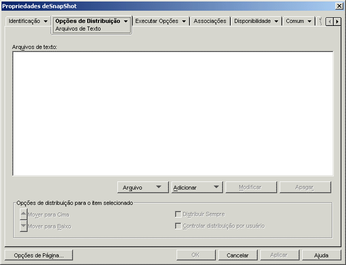 Objeto Aplicativo > guia Opes de Distribuio > pgina Arquivos de Texto