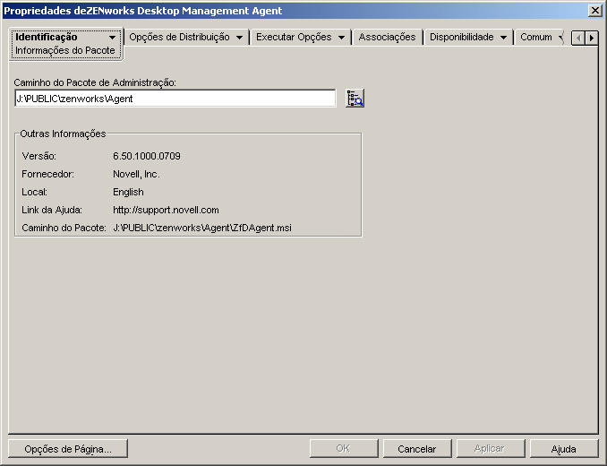 Objeto Aplicativo > guia Identificao > pgina Informaes do Pacote