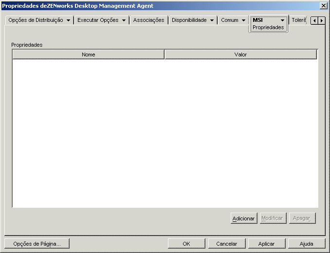 Objeto Aplicativo > guia MSI > pgina Propriedades