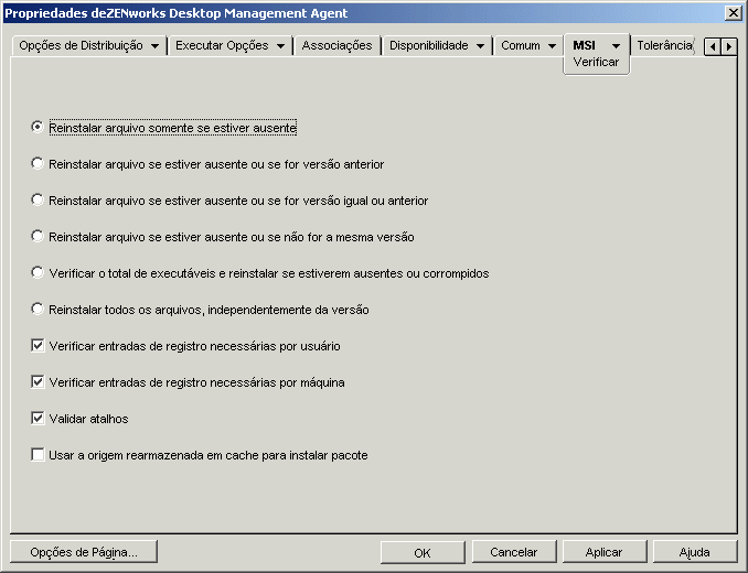 Objeto Aplicativo > guia MSI > pgina Verificar