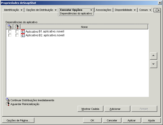 Pgina Dependncias do Aplicativo do objeto Aplicativo