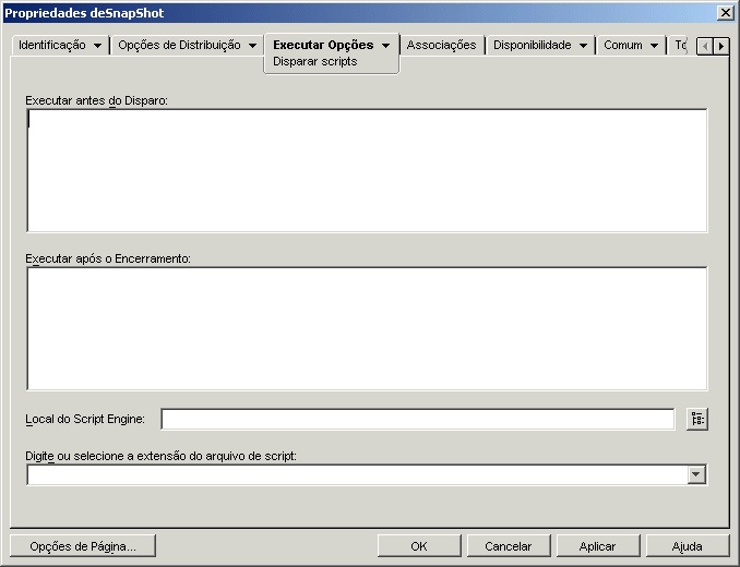 Objeto Aplicativo > guia Executar Opes > pgina Disparar Scripts