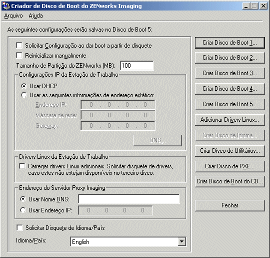 A caixa de dilogo Criador de Disquete de Boot do ZENworks Imaging.