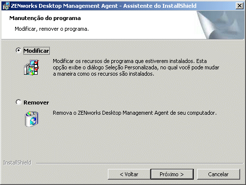 Caixa de dilogo de manuteno do Agente do Desktop Management.