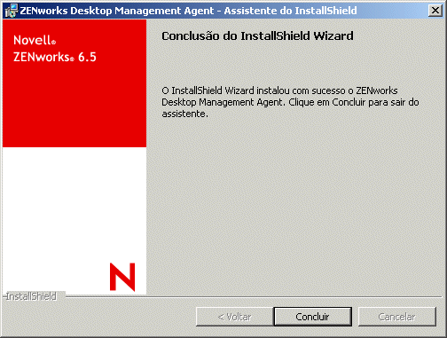A pgina Concluso do Assistente do InstallShield do Agente do ZENworks Desktop Management.