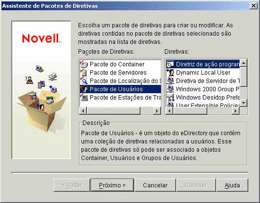 Pgina Seleo de Pacote de Polticas no Assistente de Pacote de Polticas