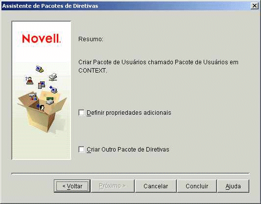 Pgina Resumo no Assistente de Pacote de Polticas