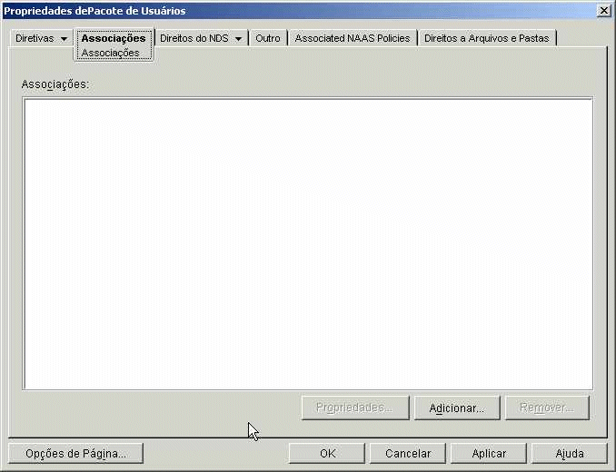 Pgina Associaes no objeto Pacote de Usurios