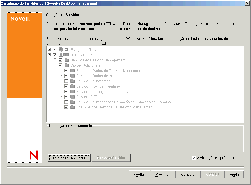 Programa de instalação do Servidor do ZENworks Desktop Management > página Seleção de Servidor