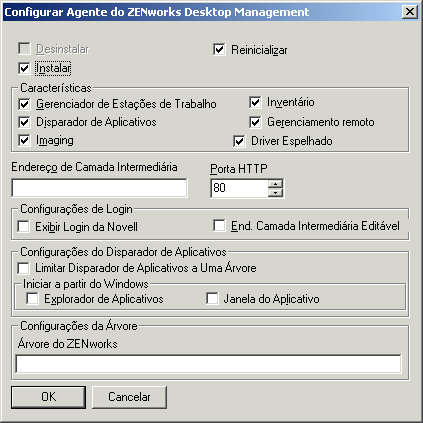 Caixa de dilogo Configurar Agente do ZENworks Desktop Management