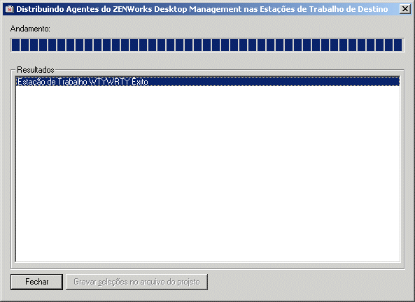 Caixa de dilogo Distribuindo Agentes do ZENworks Desktop Management nas Estaes de Trabalho de Destino.