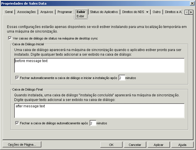 Pgina Propriedades do objeto Aplicativo
