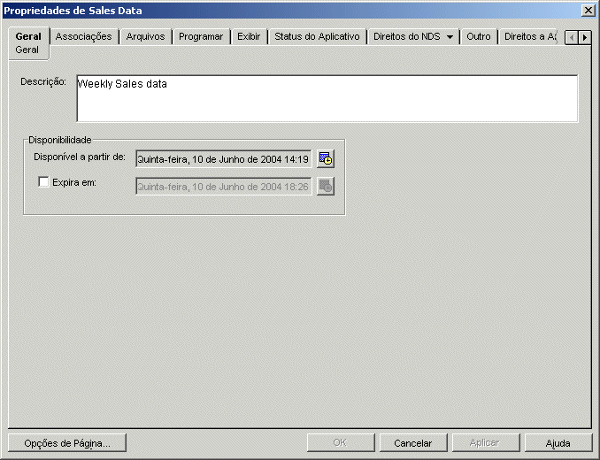 Pgina Propriedades do objeto Aplicativo