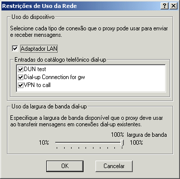 Caixa de diálogo Restrições de Uso da Rede