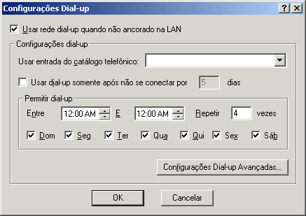 Caixa de diálogo Configurações Dial-Up
