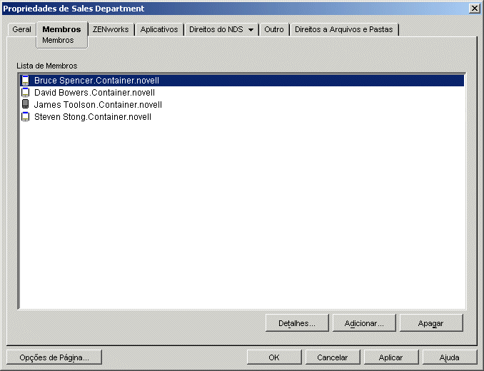 Propriedades do Objeto Grupo com a pgina Membros exibida