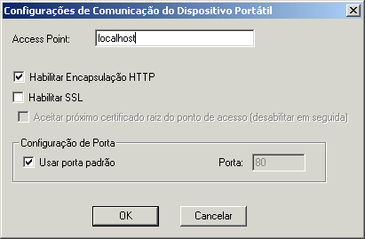 Caixa de diálogo Configurações de Comunicações do Dispositivo Portátil