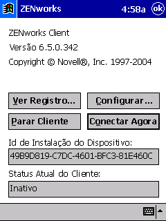 Console do IP do ZENworks Handheld Management em um dispositivo Windows CE.
