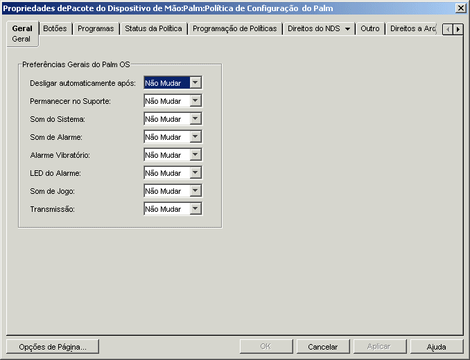 Configurao do Palm:	 pgina Geral