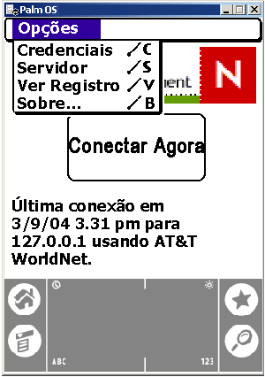 Opes disponveis no Console do IP do ZENworks Handheld Management em um Dispositivo Palm