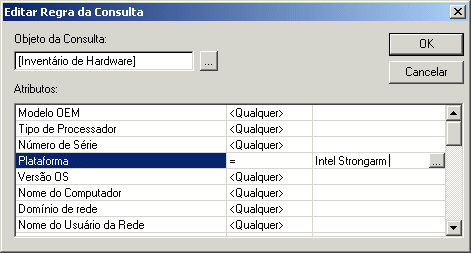 Caixa de diálogo Selecionar Objeto Consulta