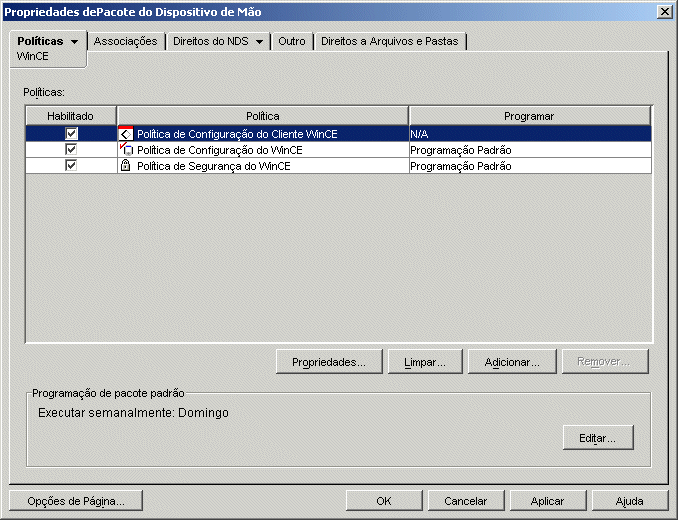 Pgina de seleo da poltica de Configurao do Windows CE