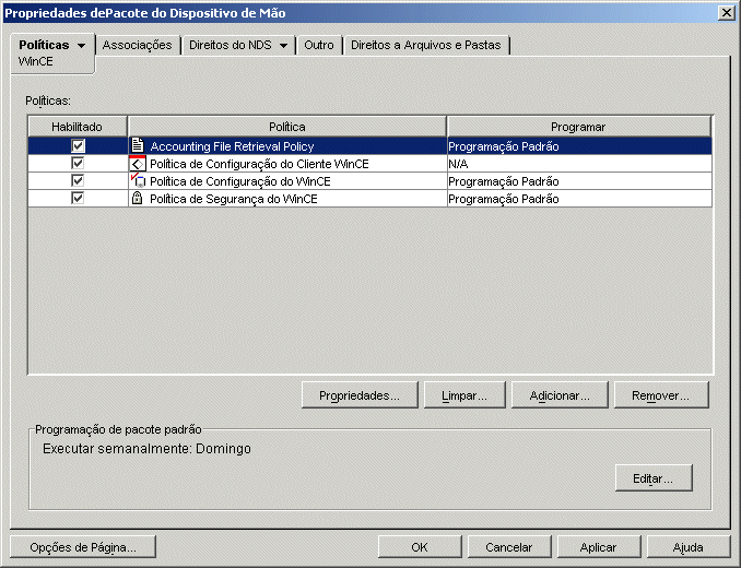 Propriedades do Pacote do Dispositivo Porttil com a exibio da recm-criada poltica de Recuperao de Arquivos