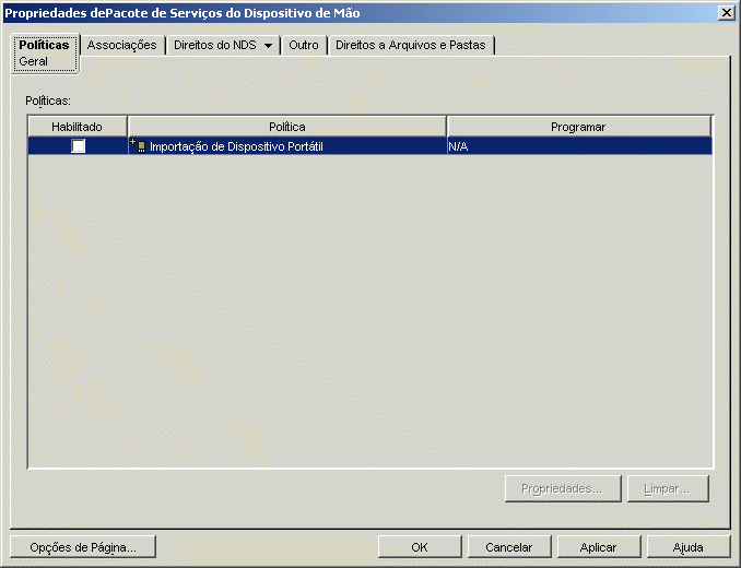 Pgina Propriedades do Pacote de Servios do Dispositivo Porttil