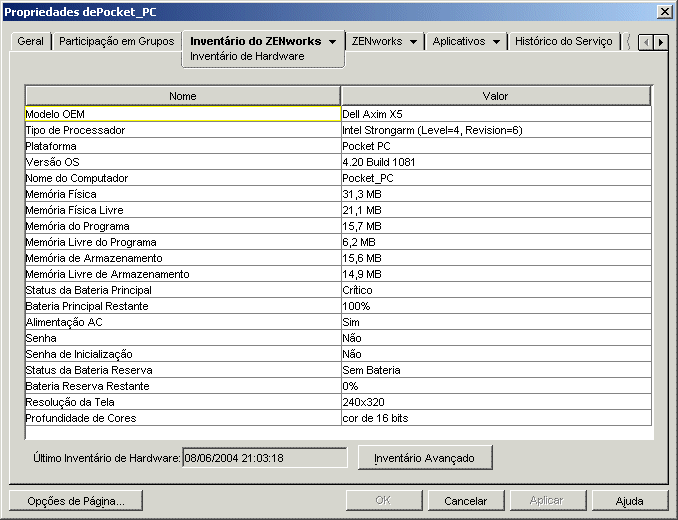 Pgina Cliente com a guia Inventrio de Hardware exibida