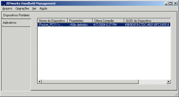 Janela Console de Proxy do ZENworks Handheld Management