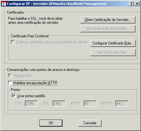 caixa de dilogo Configurar IP - Servidor do Gerenciamento de Dispositivos Portteis do ZENworks