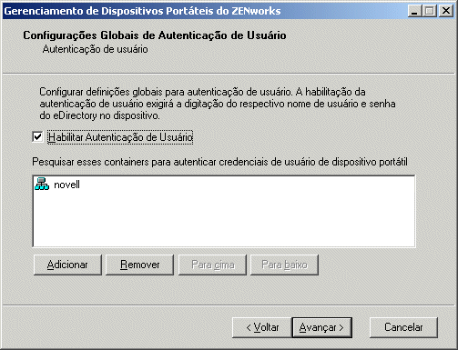 pgina Configuraes Globais de Autenticao de Usurio