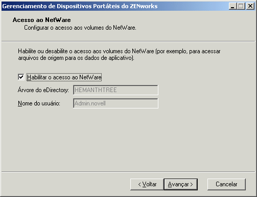 caixa de dilogo Acesso ao NetWare 