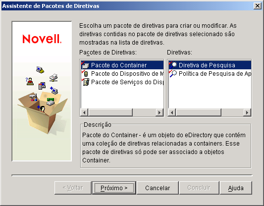 pgina Assistente de Pacotes de Polticas